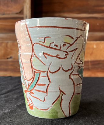Vintage Studio Art Pottery Vase With Nudes - Signed McGee