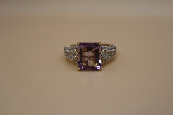925 Sterling And Gold Overlay With Purple And Clear Stones Signed 'STS' Chuck Clemency Ring Size 11