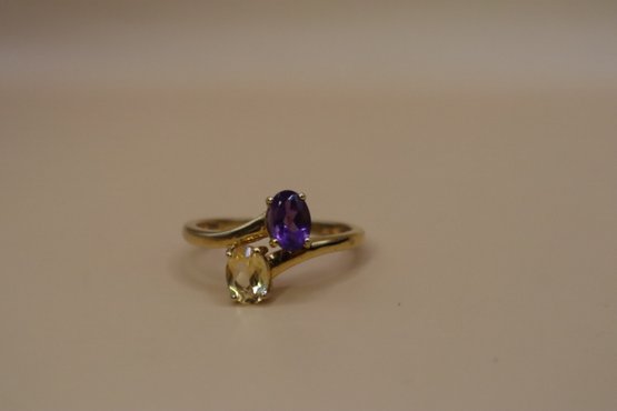 925 Sterling And Gold Overlay With Purple And Yellow Stones Signed 'STS' Chuck Clemency Ring Size 10