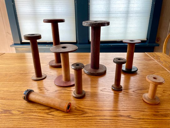 Collection Of Antique Wooden Spools