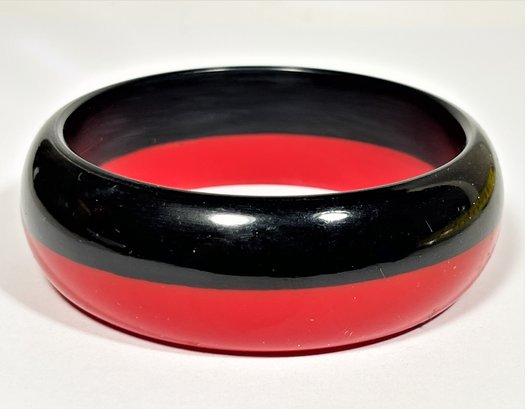 Rare Dual Color Bakelite Plastic Bangle Bracelet Red And Black