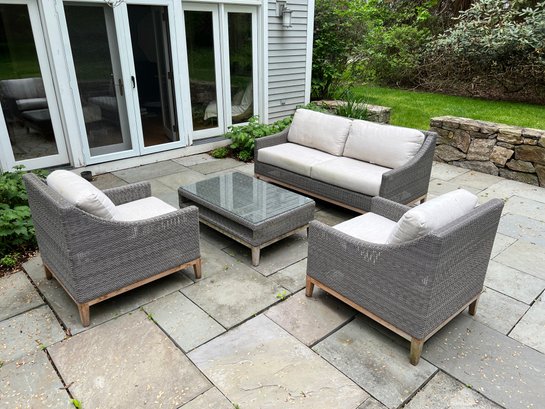 Kingsley Bate All Weather Wicker Outdoor Sofa, Pair Chairs & Coffee Table