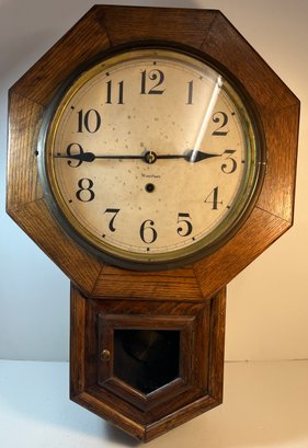 Antique Waterbury Clock Co. Schoolhouse Regulator Short Drop Clock