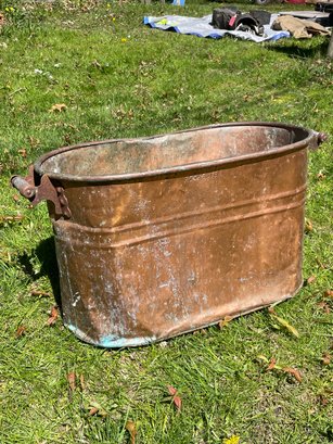 Antique Rochester Copper Boiler Tub With Wooden Handles