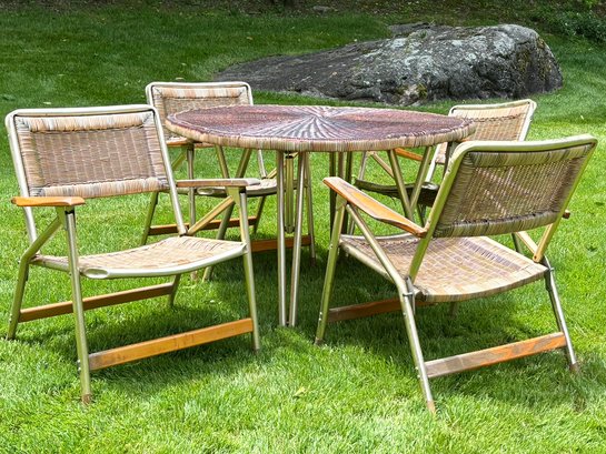 A Vintage Mid Century Modern Wicker Folding Dining Set By The Telescoping Furniture Company