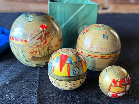 Lot Of 8 Vintage Hand Painted Nesting Ball Globes