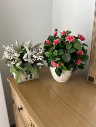 Pair Of Faux Flower Bouquets In Baskets