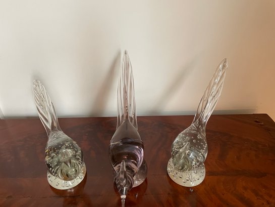 Three Art Glass Pheasant Birds