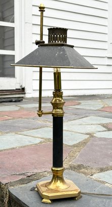 An Elegant Vintage Brass And Tole Painted Tin Desk Lamp
