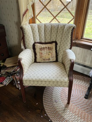 TWO VICTORIAN ARMCHAIRS AND AN OTTOMAN