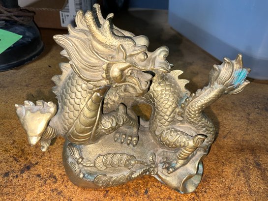 Amazing Heavy Brass Dragon With Incredible Detailing ~ Signed ~