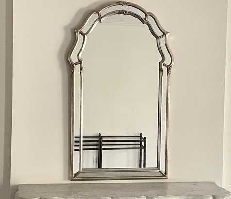 Mid Century Antiqued Silver Metallic Painted Mirror - Made In Italy