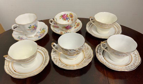 6 Beautiful Bone China Teacups ~ 4 Crownford, Royal Chelsea & Royal Standard
