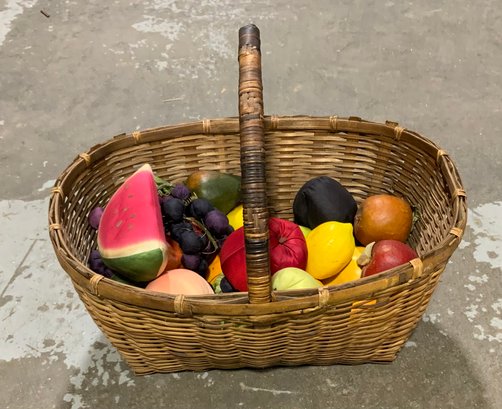 Nice Basket Full Of Assorted Faux Fruit ~ Fabric & More ~