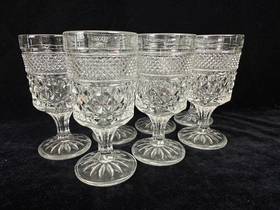 Vintage Anchor Hocking Wexford Waffle Pressed Glass Wine Glasses
