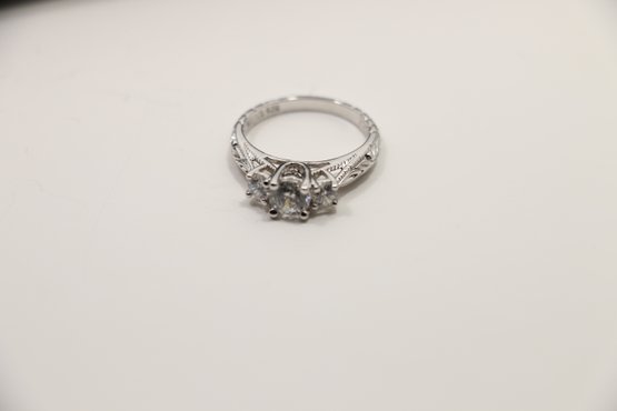 Sterling Silver 3 Stone Cz Ring Size 6.75 Ornate Band