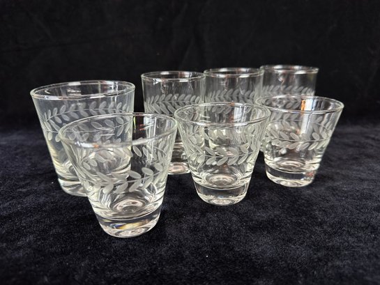 Mid Century Laurel Wreath Etched Whiskey Glasses