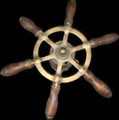 Really Nice Vintage Wood And Brass Boat Wheel