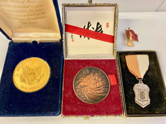 Coins And Medals Lot Including USSR World's Fair Pin