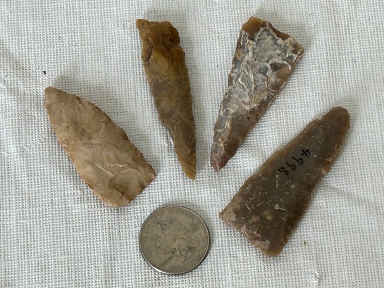 Grouping Of 4 Antique To Neolithic Native American Points- Top-quality Examples!