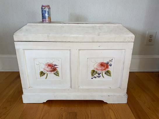 Wooden Trunk With Hand Painted Roses. Measures 26 1/2' Wide, 15 1/2' Deep And 20' Tall.
