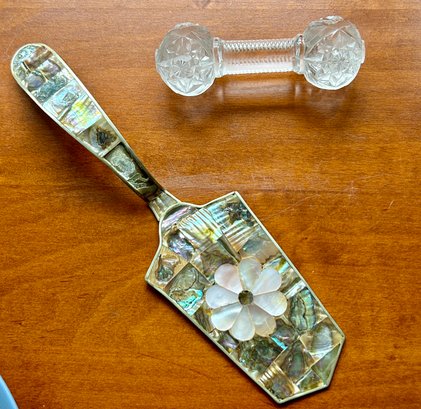 Decorative Dining Table Duo Pie Server & Antique Crystal Knofe Rest
