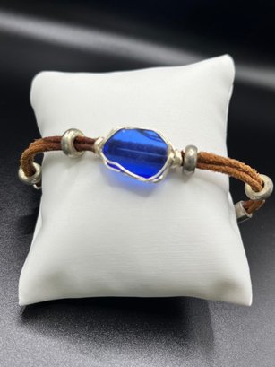 Sharon DeAngelo Suede And Blue Seaglass Bracelet