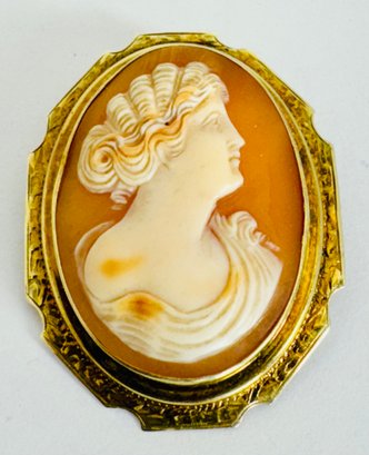 BEAUTIFUL ANTIQUE 14K GOLD CARVED SHELL CAMEO BROOCH