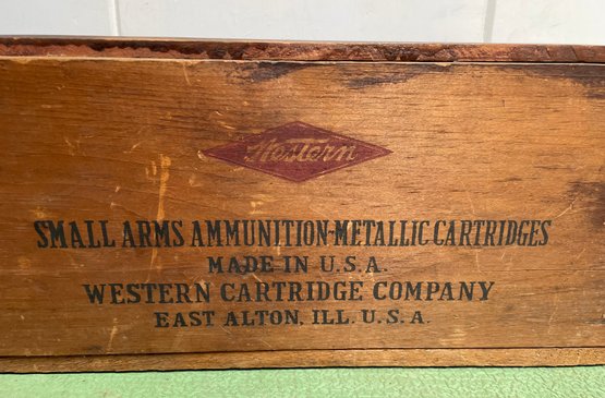 WESTERN Vintage Small Arms Ammunition Box With Hinged Lid