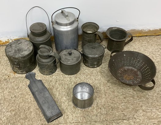 Large Lot Of Vintage Kitchen Metal ~ 11 Pieces ~ Punched Tin And More