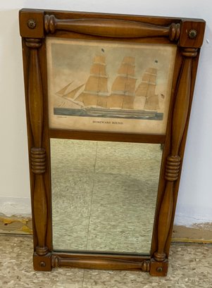Antique Currier & Ives Wood Framed Mirror W/print ~ Homeward Bound ~