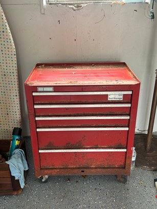 Vintage Free Standing Metal Workshop Red Toolbox