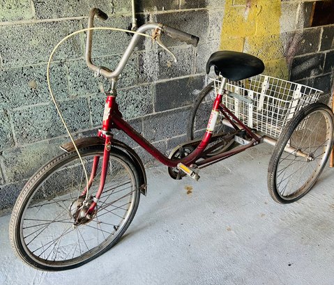 Vintage Royal Enfield Red Bike With Basket