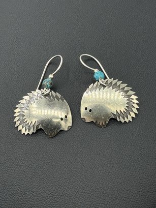 Navajo Sterling Silver Turquoise Sterling Silver Porcupine Earrings