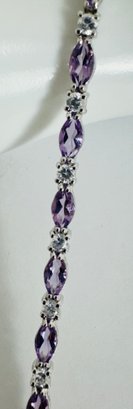 PRETTY STERLING SILVER AMETHYST AND WHITE STONE BRACELET