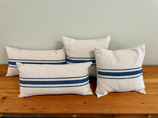 Attractive Oatmeal & Navy Stripe Throw Pillows