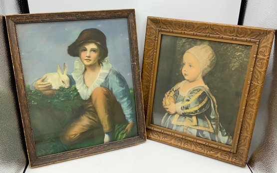 2 Sweet Antique Prints ~ Baby Stuart By Anthony Van Dyck & Boy And Rabbitt By Sir Henry Raeburn