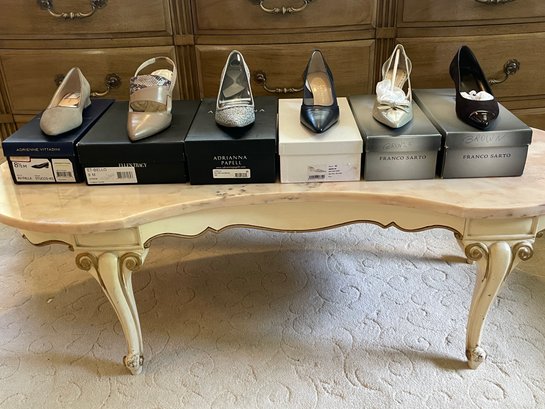 6 Pair Of Unused Or Very Lightly Used Lady's Shoes. Various Brands, Size 9m.