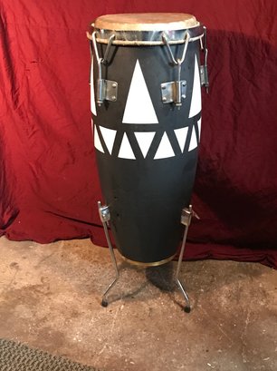 Vintage Conga Drum Restored Vintage Legs New Tight Heavy Skin Paint See Handle For Age