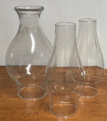 Three Glass Chimneys For Oil Lamps