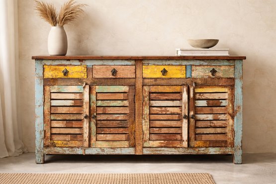 Authentic Indonesian Vintage Reclaimed Wood Sideboard Cabinet