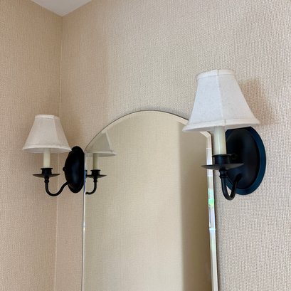 A Pair Of Metal Sconces With Fabric Shades - Bath 1