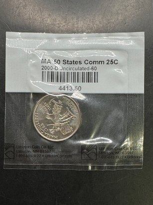 2000-D Uncirculated MA 50 States Commemorative Quarter In Littleton Package