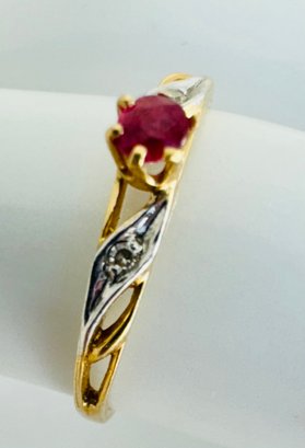 PETITE 14K GOLD RUBY AND DIAMOND ACCENT RING - AS IS PRONGS
