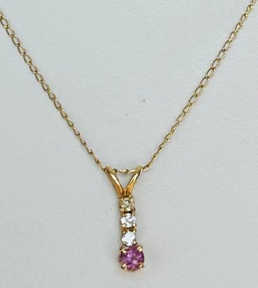 PETITE 14K GOLD AMETHYST AND WHITE SAPPHIRE DROP PENDANT NECKLACE