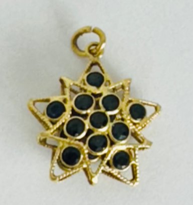 BEAUTIFUL 18K GOLD BLUE SAPPHIRE PUFFY STAR CHARM OR PENDANT