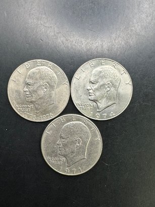 3 Eisenhower Dollars 1971, 1974, 1976