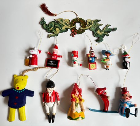 12 Wood Christmas Ornaments, Some Vintage