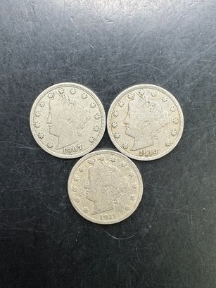3 V Nickels 1907, 1910, 1911