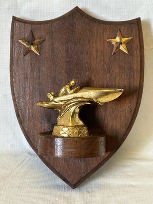 Great Vintage ART DECO Figural Boating Trophy With Wood Shield